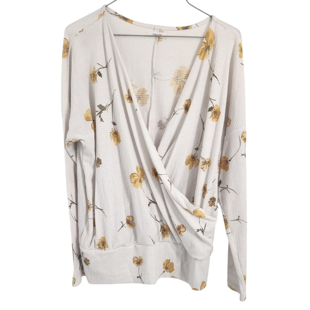 Maurices Floral Print Faux Wrap Long Sleeve Top Womens Size Medium M